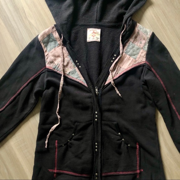 honey net patchwork hoodie